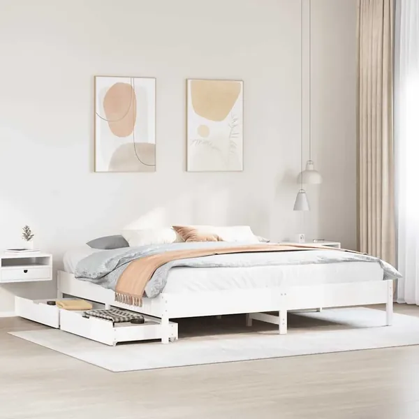 Cadre de lit sans matelas blanc 180x200 cm bois massif de pin