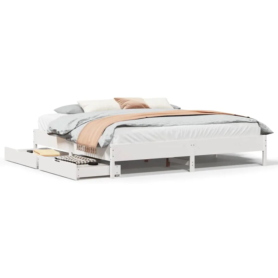 Cadre de lit sans matelas blanc 180x200 cm bois massif de pin - 2
