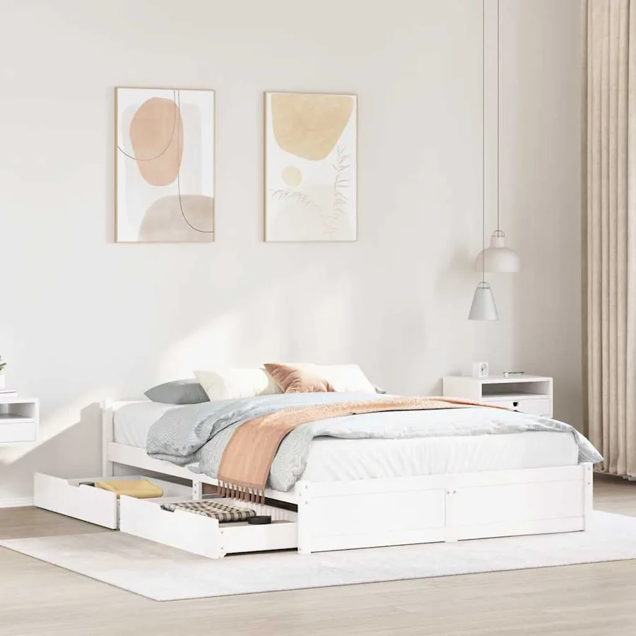 Cadre de lit sans matelas blanc 120x200 cm bois de pin massif