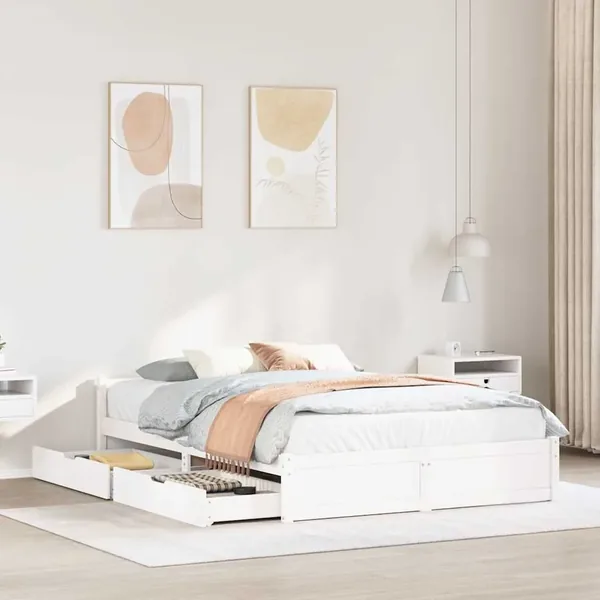 Cadre de lit sans matelas blanc 120x200 cm bois de pin massif