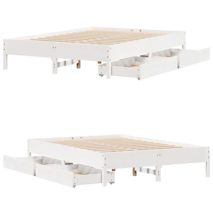 Cadre de lit sans matelas blanc 120x200 cm bois de pin massif - 9