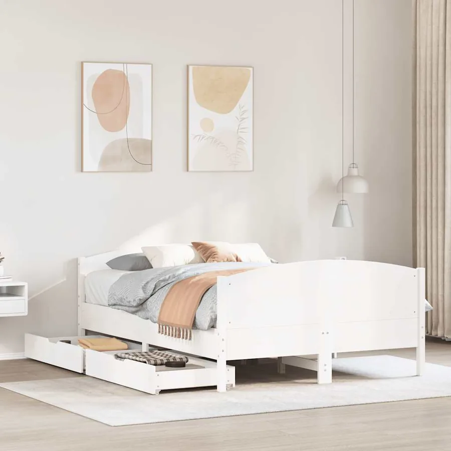 Cadre de lit sans matelas blanc 140x200 cm bois de pin massif