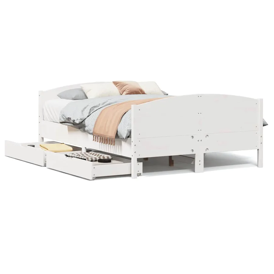 Cadre de lit sans matelas blanc 140x200 cm bois de pin massif - 2