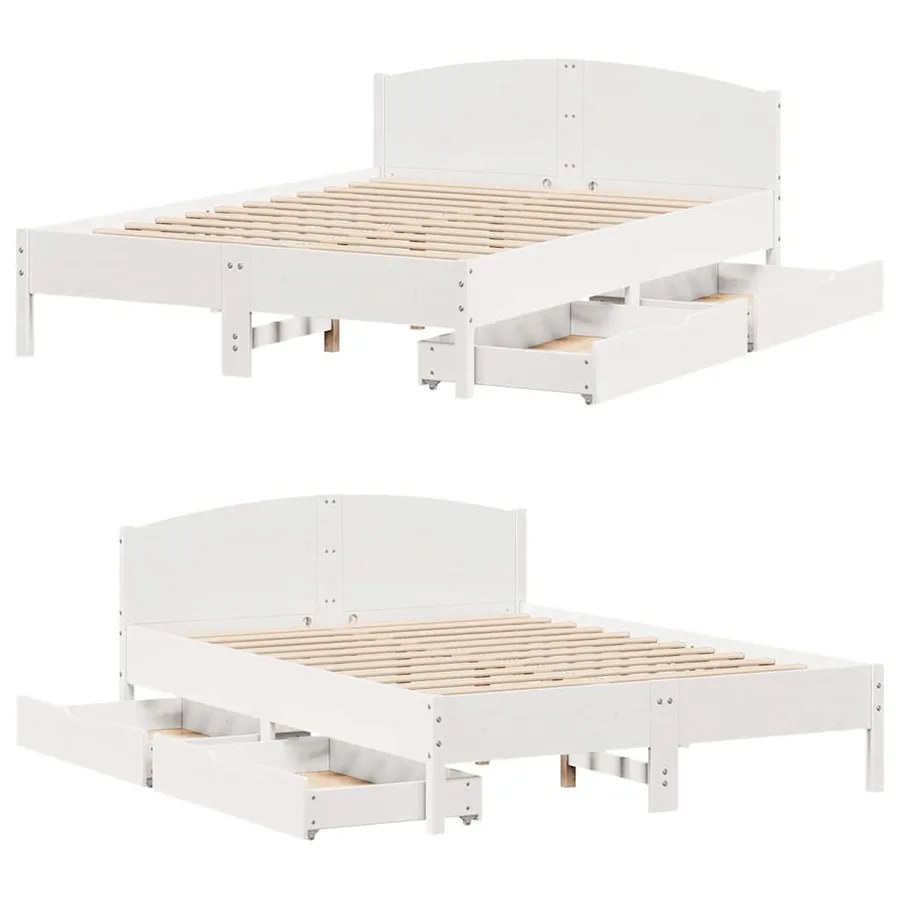 Cadre de lit sans matelas blanc 120x200 cm bois de pin massif - 9