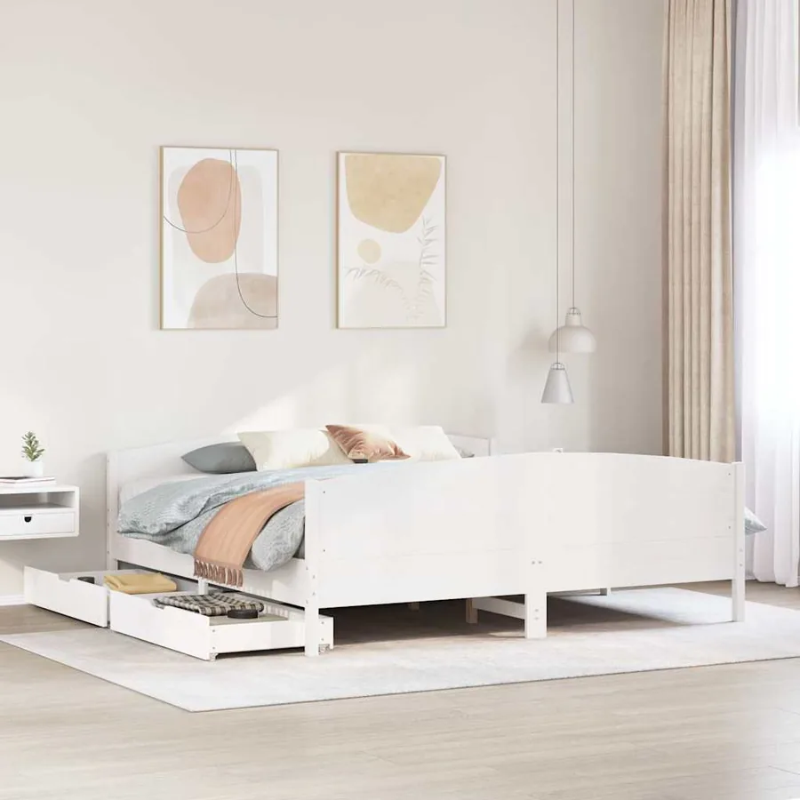 Cadre de lit sans matelas blanc 200x200 cm bois massif de pin
