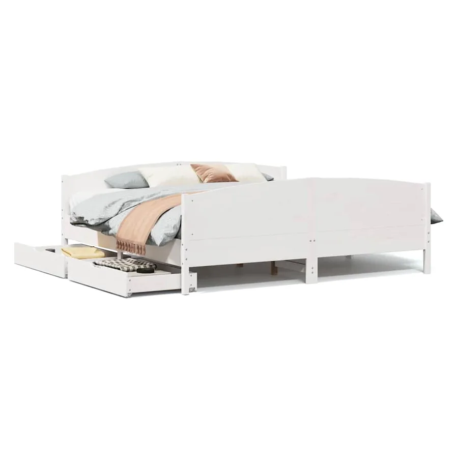 Cadre de lit sans matelas blanc 200x200 cm bois massif de pin - 2