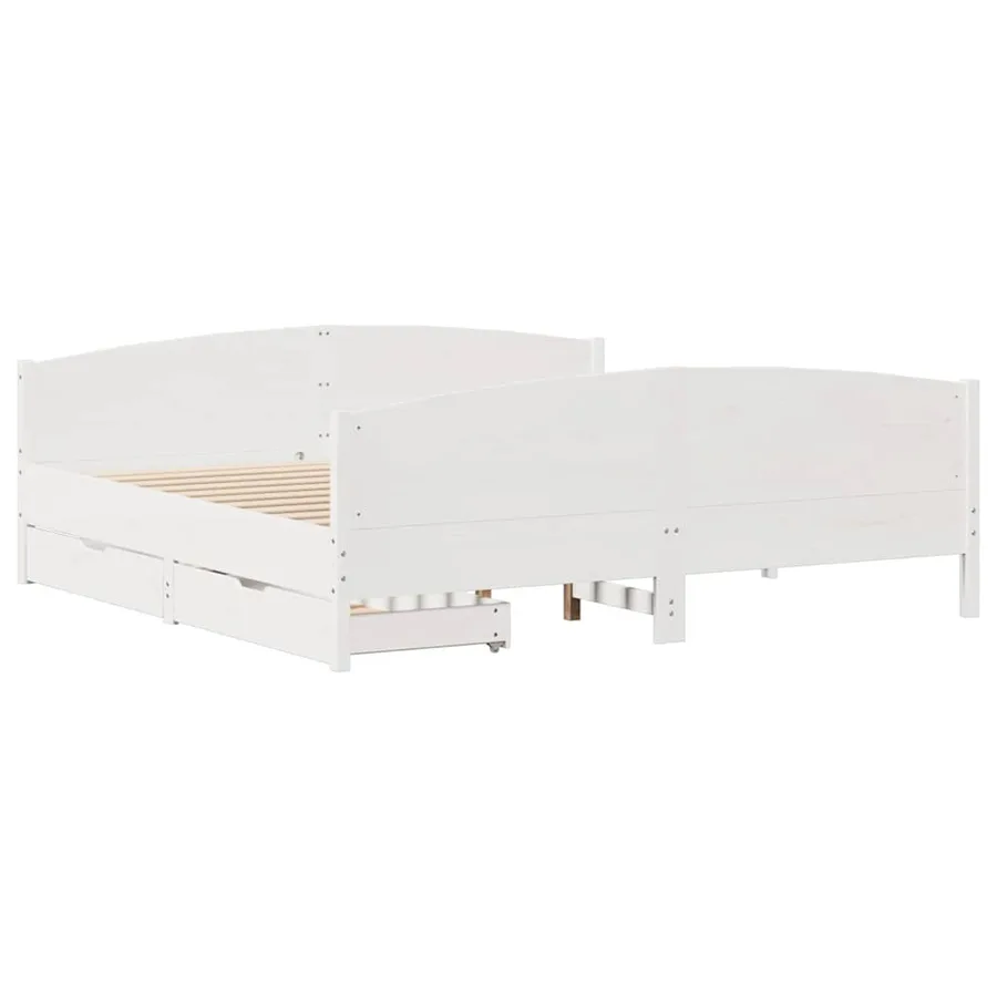 Cadre de lit sans matelas blanc 200x200 cm bois massif de pin - 3