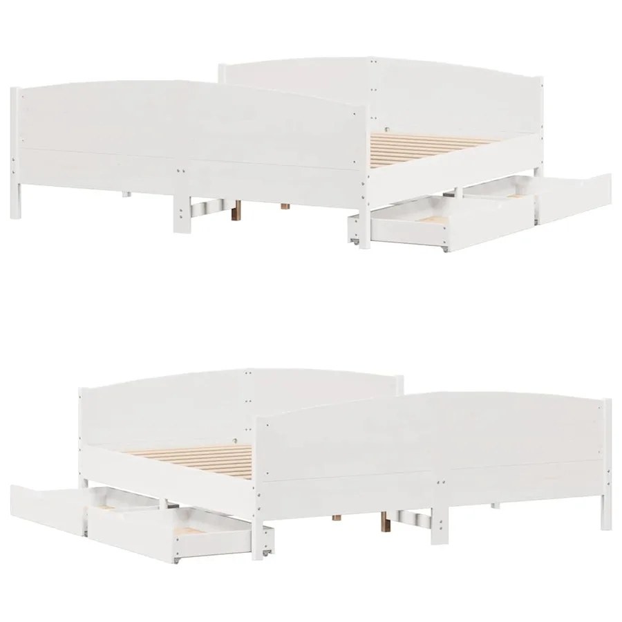 Cadre de lit sans matelas blanc 200x200 cm bois massif de pin - 9