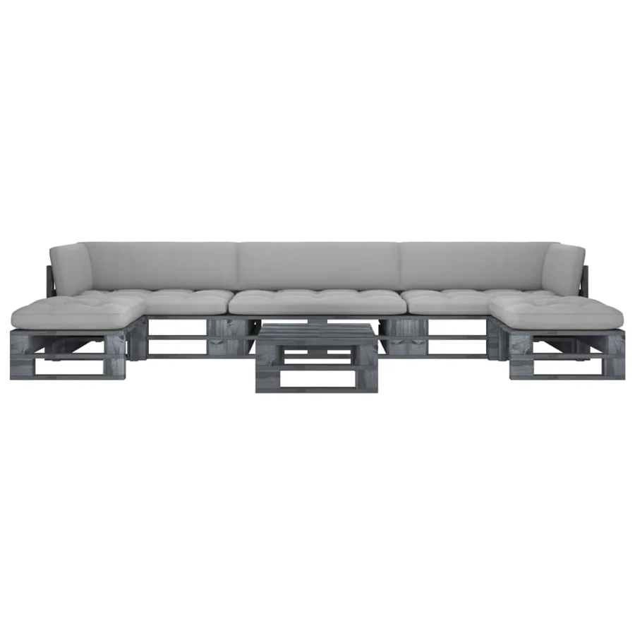 Salon de jardin palette 6pcs avec coussins Pin imprégné de gris