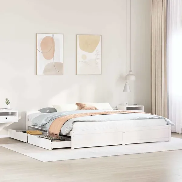 Cadre de lit sans matelas blanc 160x200 cm bois de pin massif