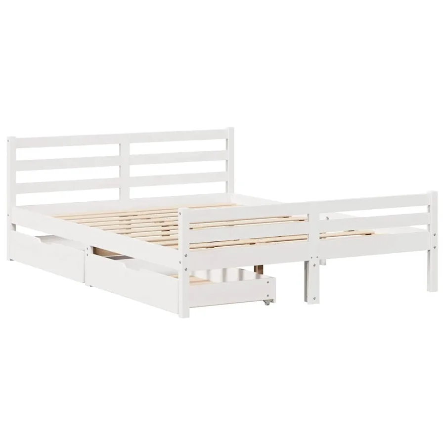 Cadre de lit sans matelas blanc 150x200 cm bois de pin massif - 3