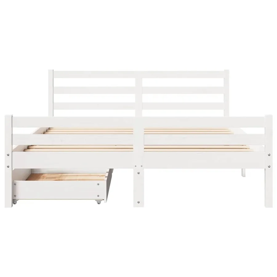 Cadre de lit sans matelas blanc 150x200 cm bois de pin massif - 4