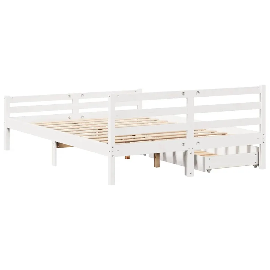 Cadre de lit sans matelas blanc 150x200 cm bois de pin massif - 6