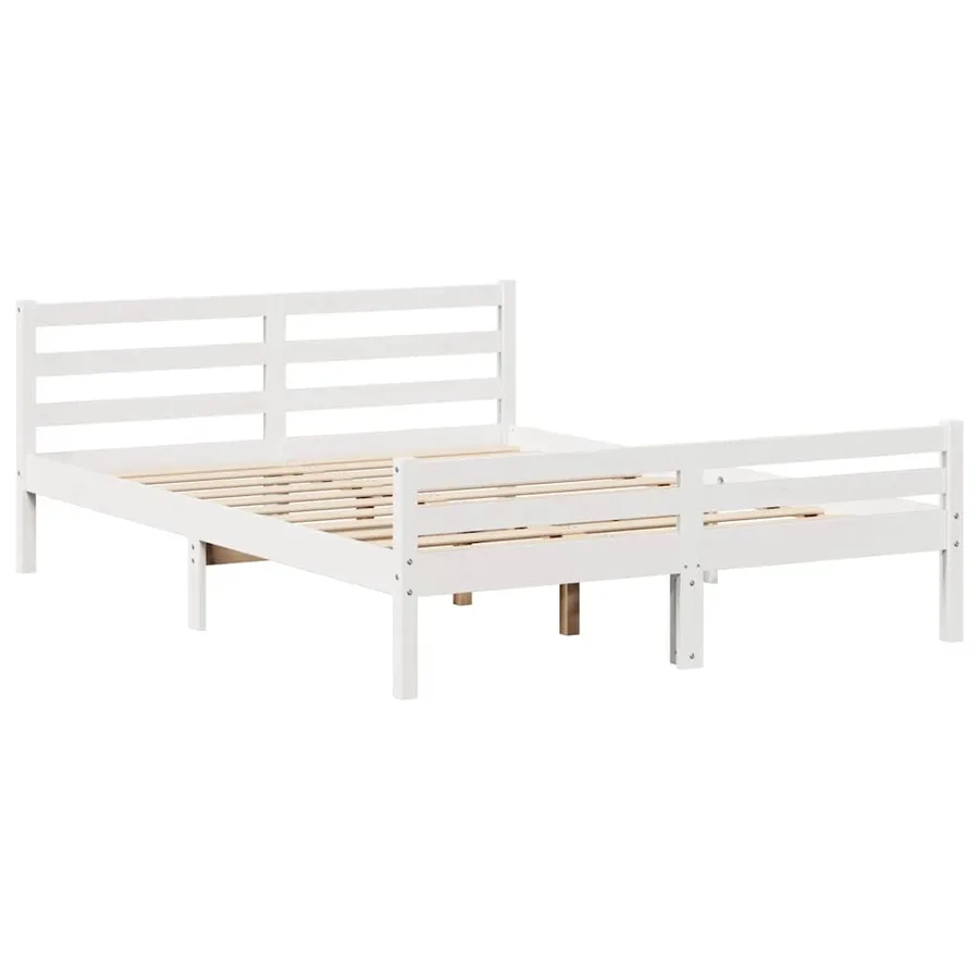 Cadre de lit sans matelas blanc 150x200 cm bois de pin massif - 7