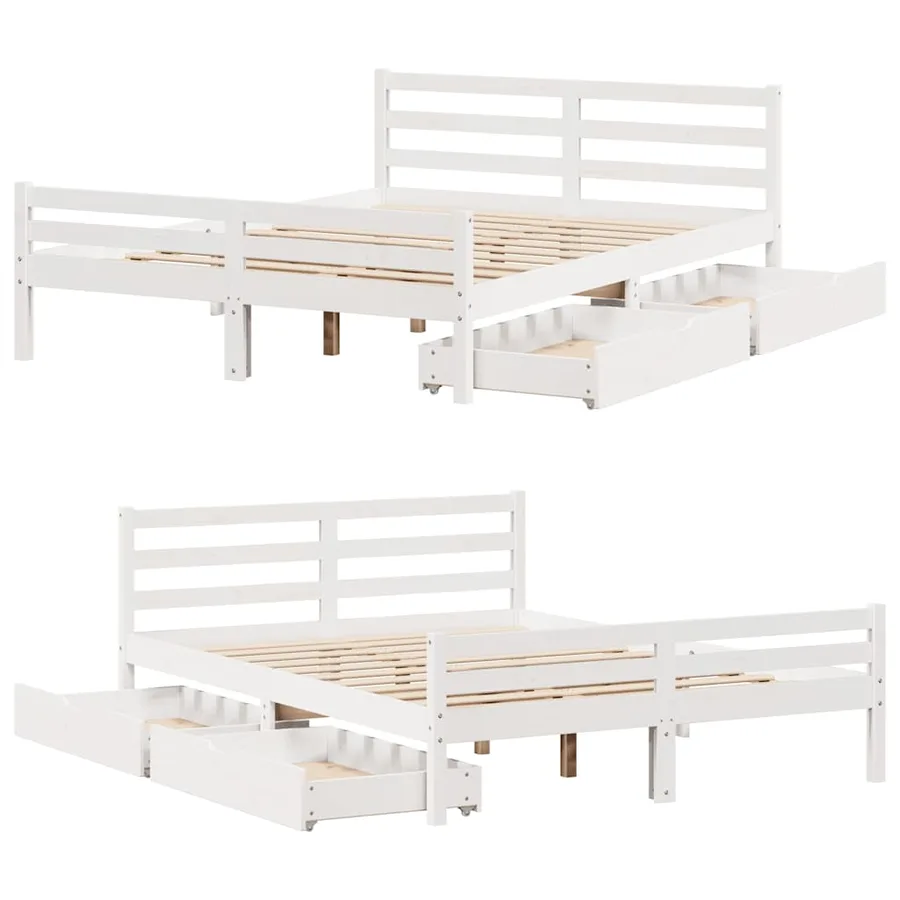 Cadre de lit sans matelas blanc 150x200 cm bois de pin massif - 9