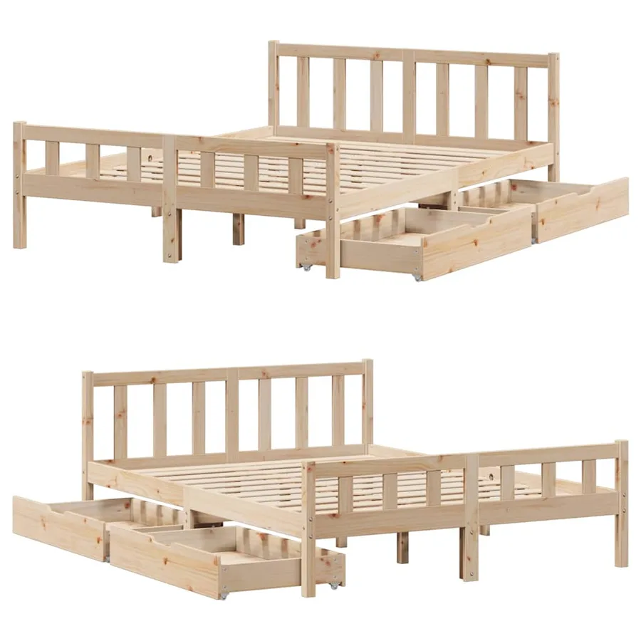 Cadre de lit sans matelas 160x200 cm bois massif de pin - 9