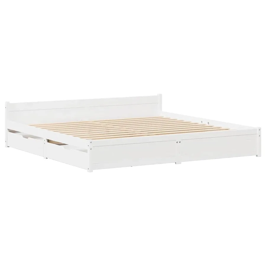 Cadre de lit sans matelas blanc 150x200 cm bois de pin massif - 3