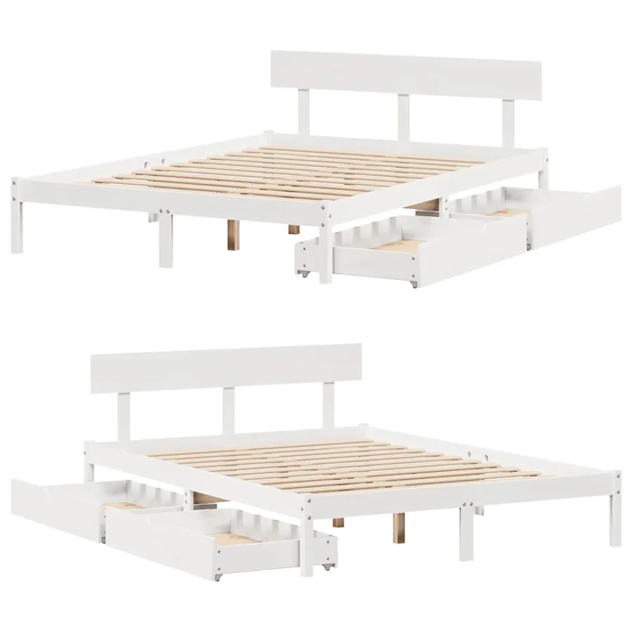 Cadre de lit sans matelas blanc 150x200 cm bois de pin massif - 9