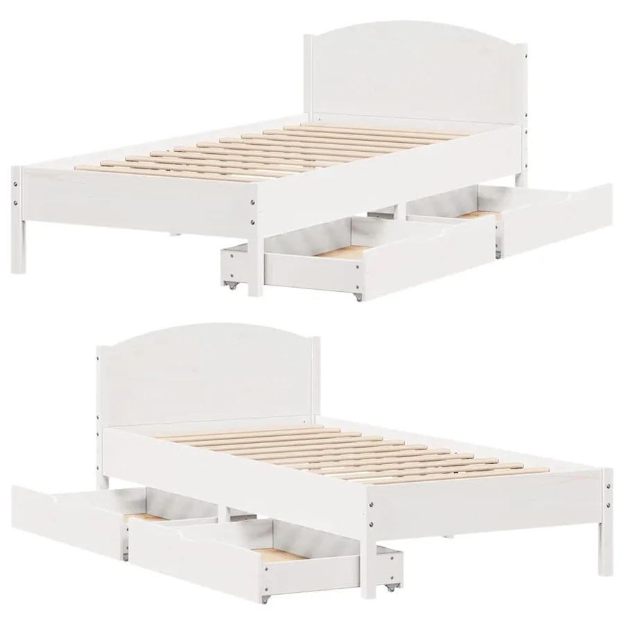 Cadre de lit sans matelas blanc 90x200 cm bois de pin massif - 9