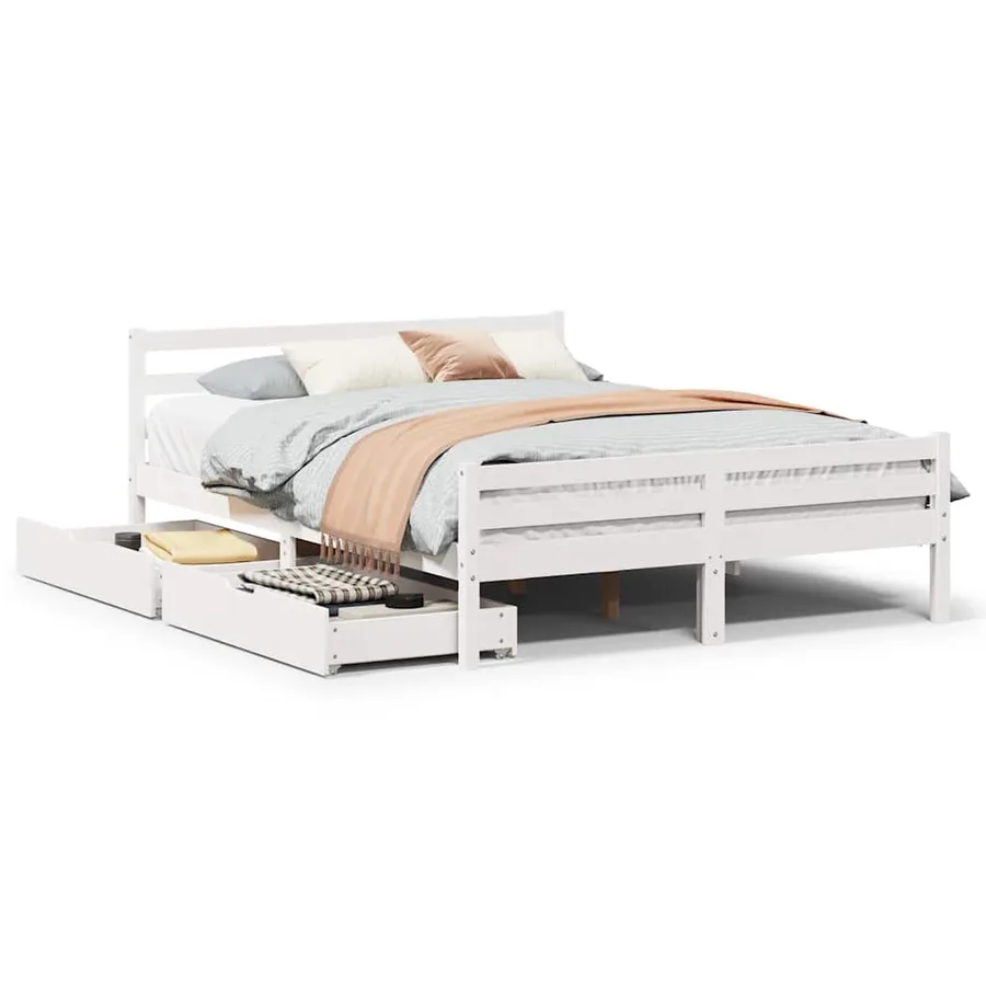 Cadre de lit sans matelas blanc 140x200 cm bois de pin massif - 2