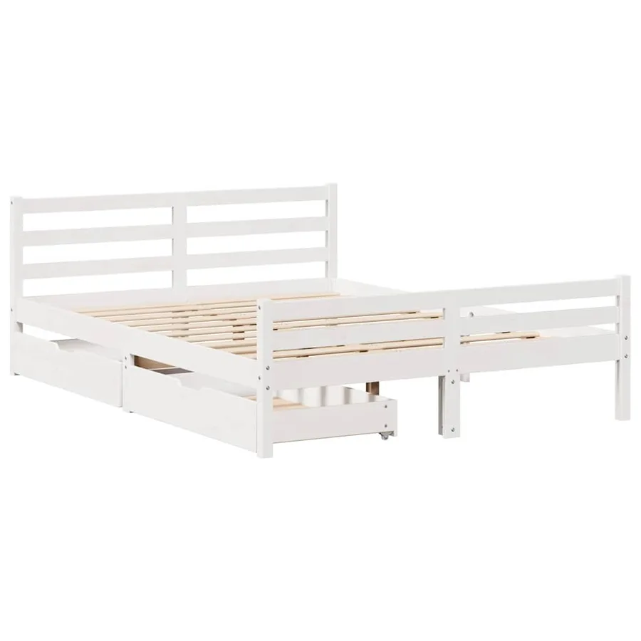 Cadre de lit sans matelas blanc 140x200 cm bois de pin massif - 3