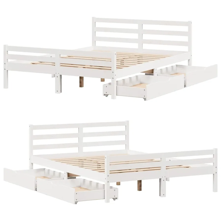 Cadre de lit sans matelas blanc 140x200 cm bois de pin massif - 9