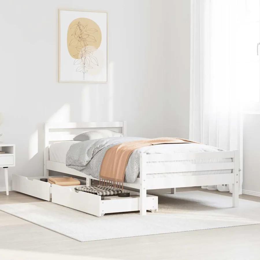 Cadre de lit sans matelas blanc 100x200 cm bois de pin massif