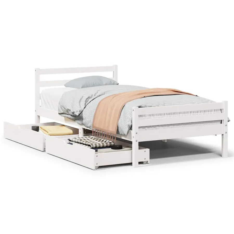 Cadre de lit sans matelas blanc 100x200 cm bois de pin massif - 2