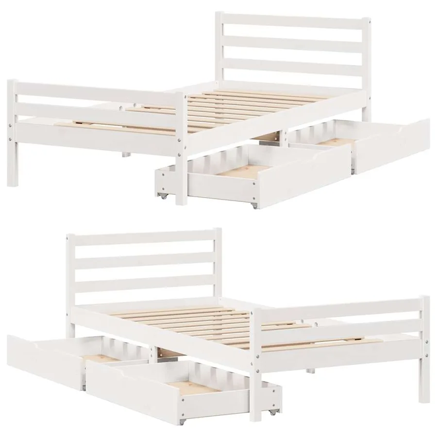 Cadre de lit sans matelas blanc 100x200 cm bois de pin massif - 9