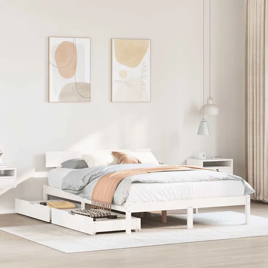 Cadre de lit sans matelas blanc 140x200 cm bois de pin massif
