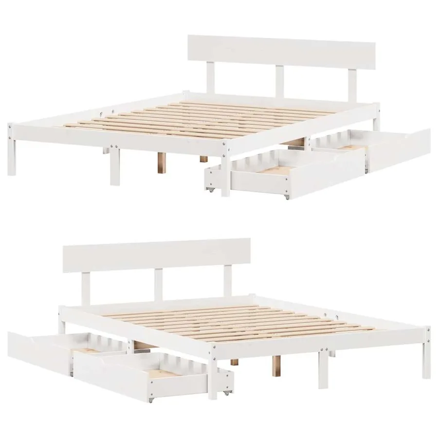 Cadre de lit sans matelas blanc 140x200 cm bois de pin massif - 9