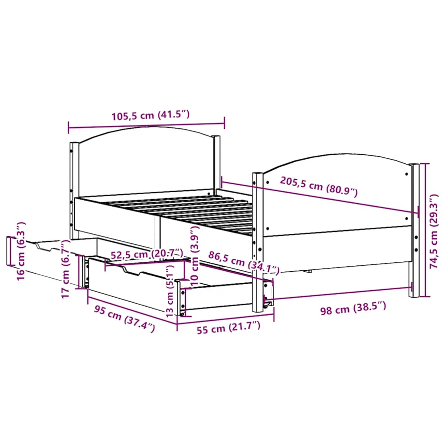 Cadre de lit sans matelas blanc 100x200 cm bois de pin massif - 12