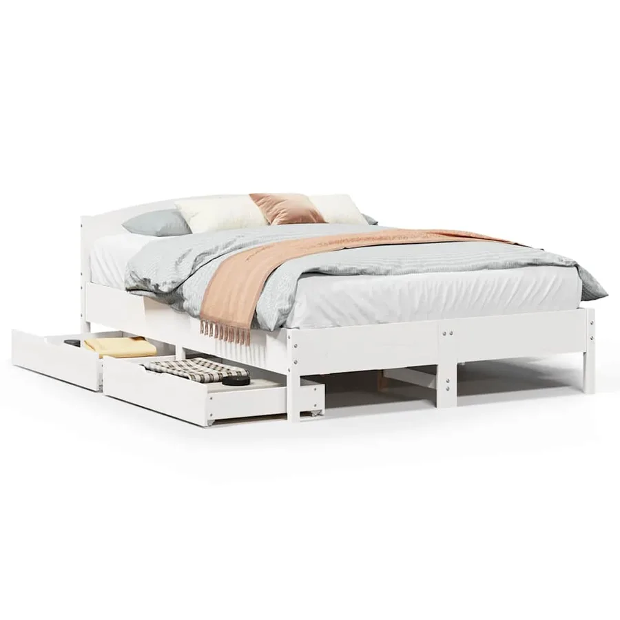 Cadre de lit sans matelas blanc 150x200 cm bois de pin massif - 2