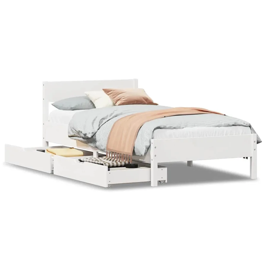 Cadre de lit sans matelas blanc 100x200 cm bois de pin massif - 2
