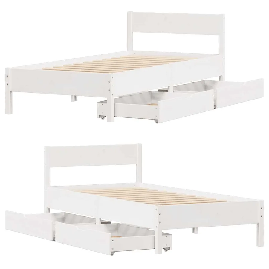 Cadre de lit sans matelas blanc 100x200 cm bois de pin massif - 9