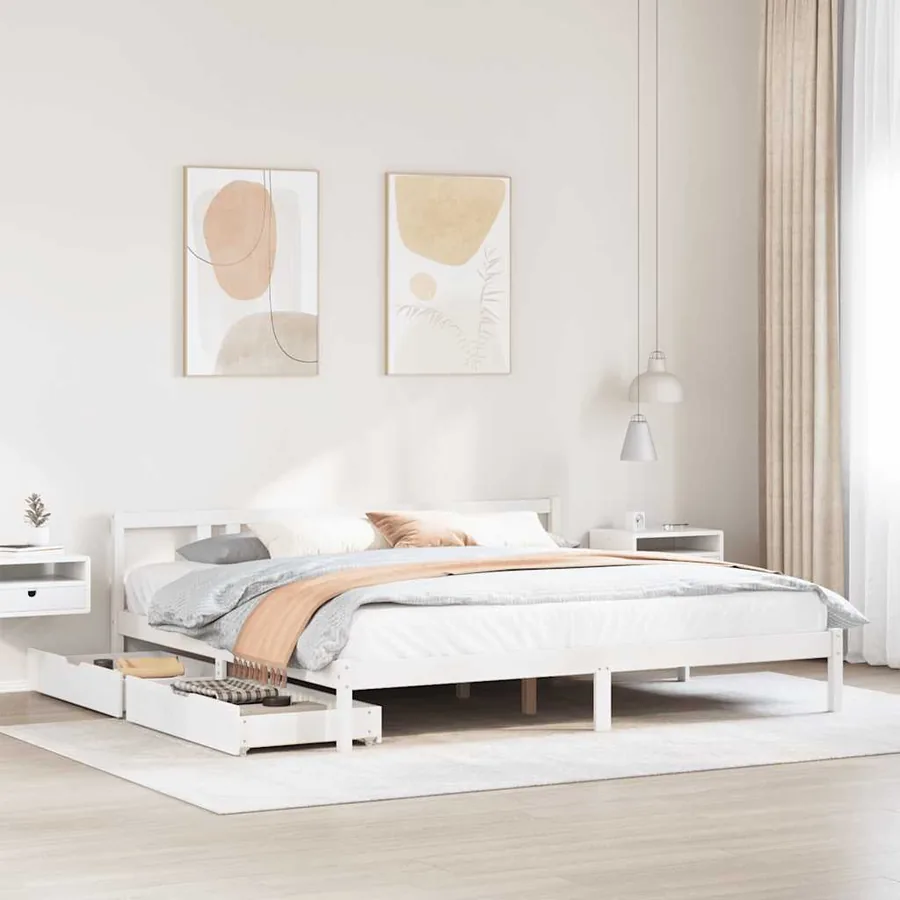 Cadre de lit sans matelas blanc 200x200 cm bois massif de pin