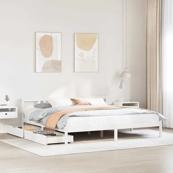 Cadre de lit sans matelas blanc 200x200 cm bois massif de pin