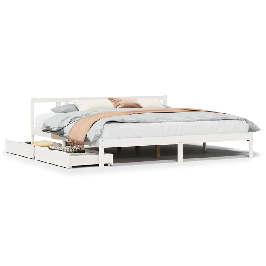 Cadre de lit sans matelas blanc 200x200 cm bois massif de pin - 2