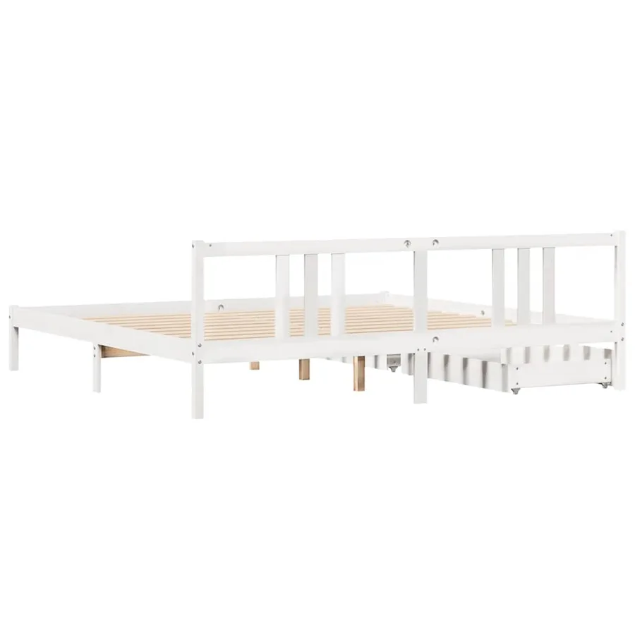 Cadre de lit sans matelas blanc 200x200 cm bois massif de pin - 6