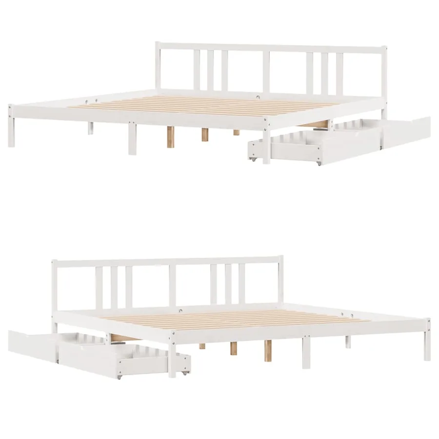 Cadre de lit sans matelas blanc 200x200 cm bois massif de pin - 9