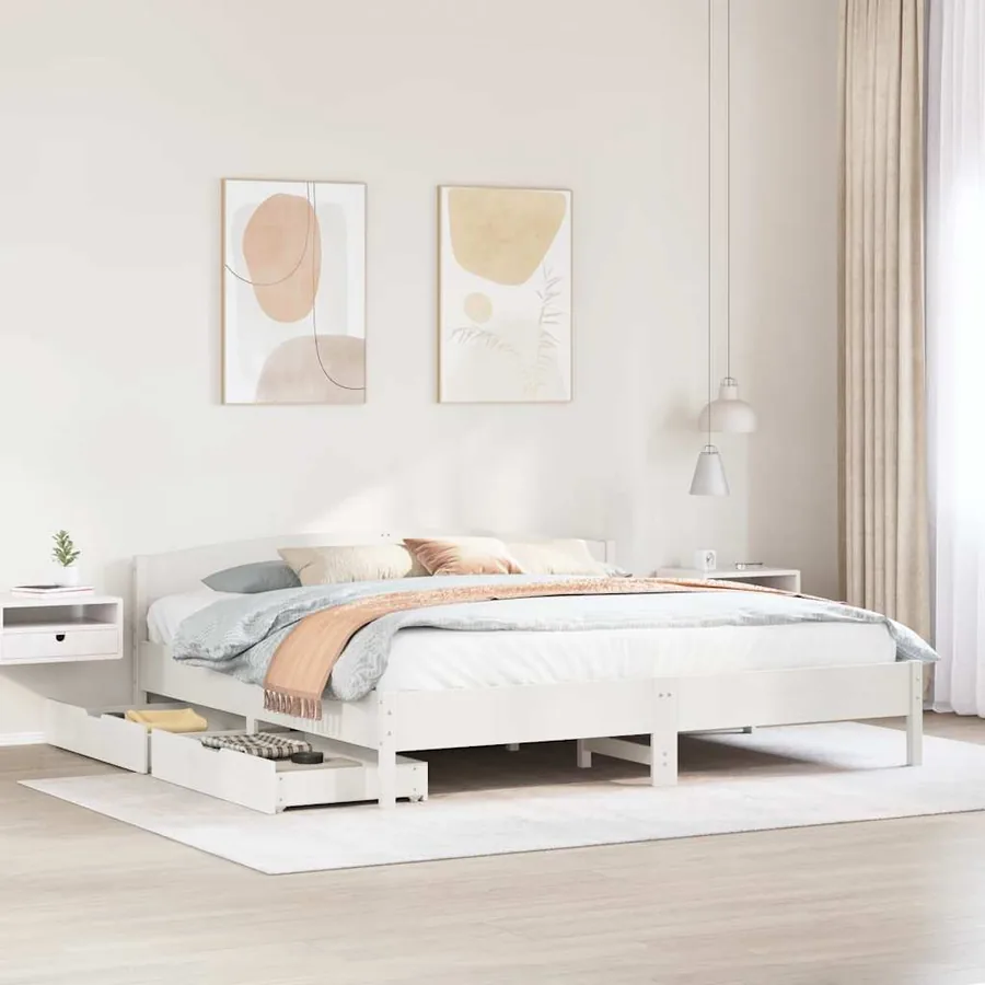 Cadre de lit sans matelas blanc 180x200 cm bois massif de pin