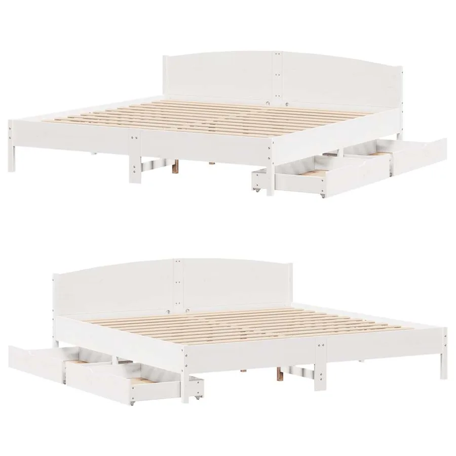 Cadre de lit sans matelas blanc 180x200 cm bois massif de pin - 9