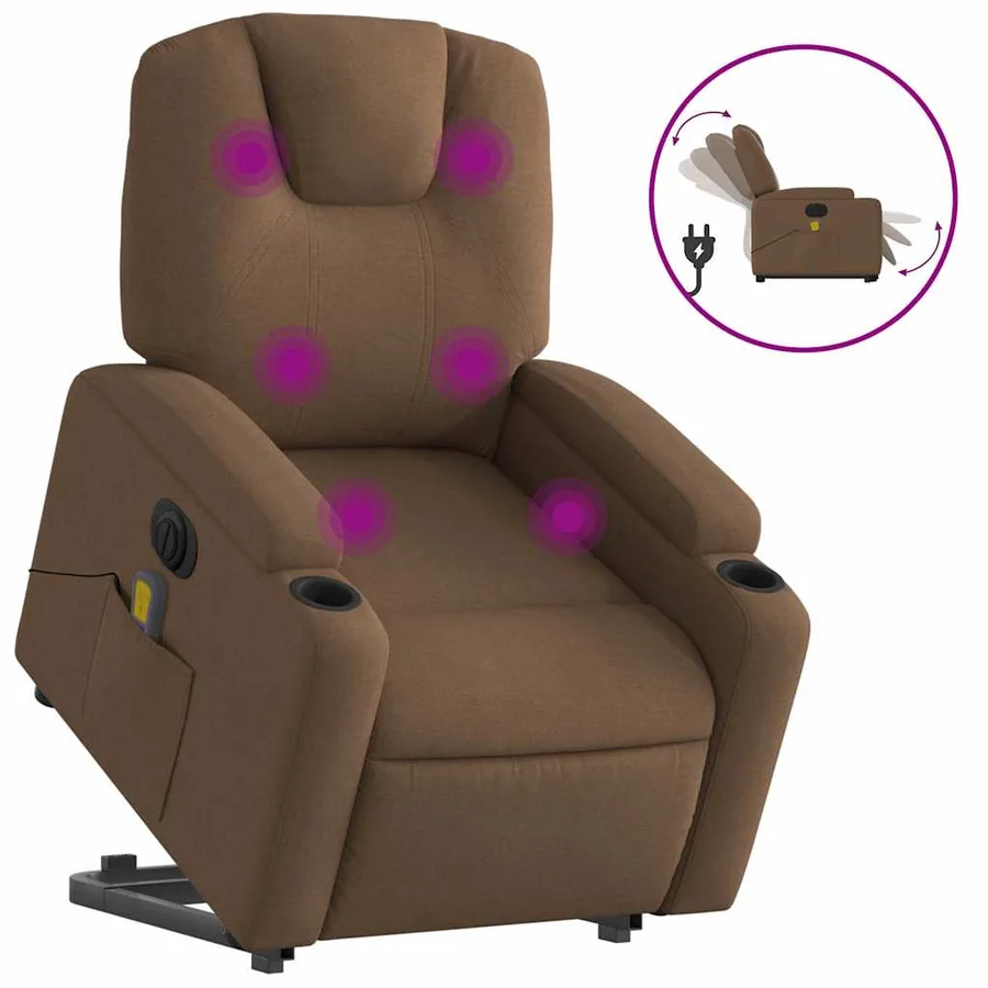 Fauteuil inclinable de massage électrique Marron Tissu - 2