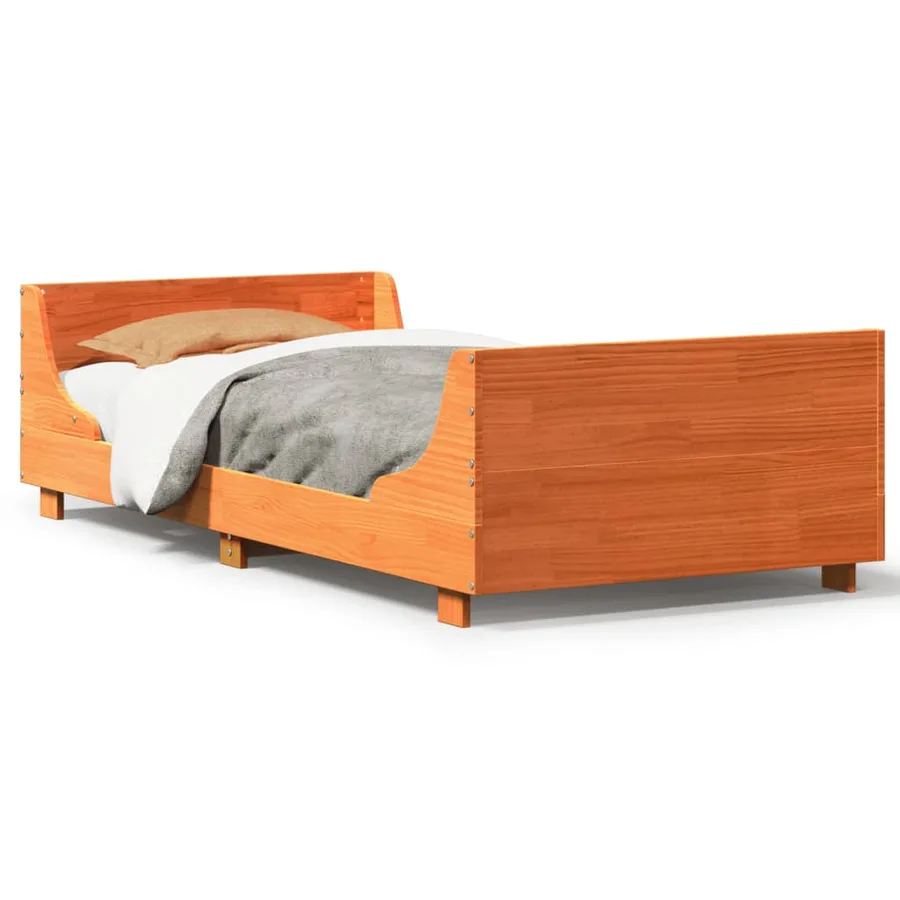 Cadre de lit sans matelas cire marron 100x200cm bois pin massif - 2