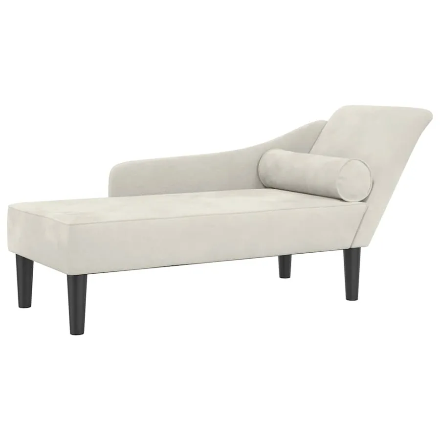 Chaise longue avec coussins crème velours - 2