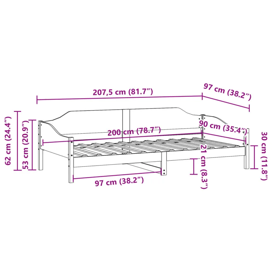 Cadre de lit sans matelas blanc 90x200 cm bois de pin massif - 10