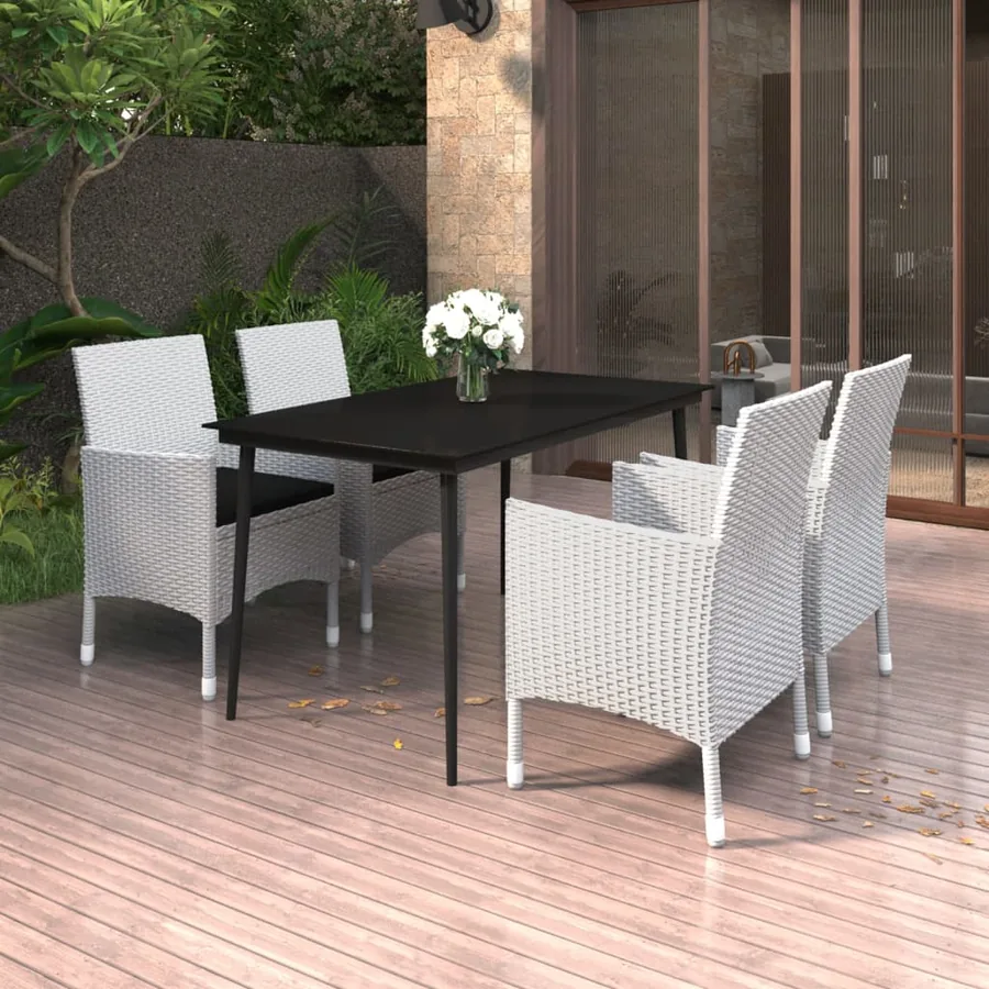 Ensemble à manger de jardin coussins 5 pcs Résine tressée Verre