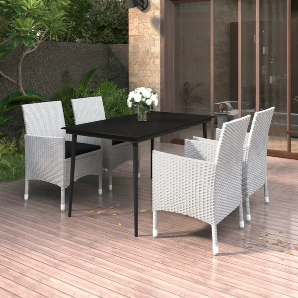 Ensemble à manger de jardin coussins 5 pcs Résine tressée Verre