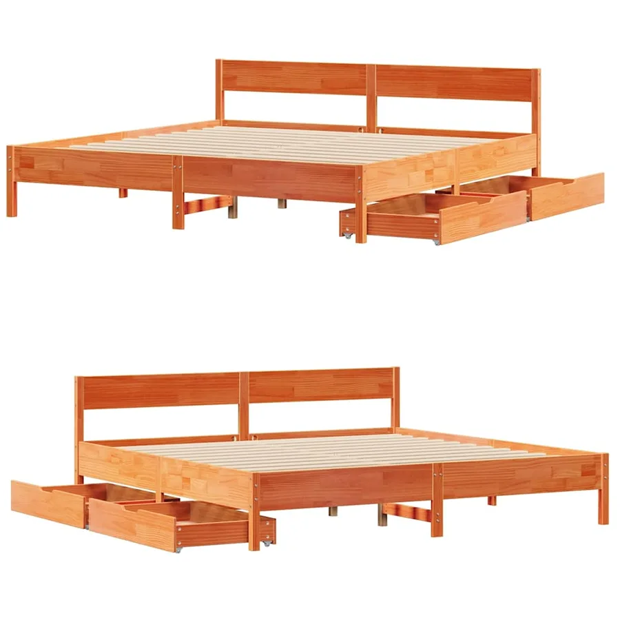 Cadre de lit sans matelas cire marron 180x200cm bois pin massif - 9