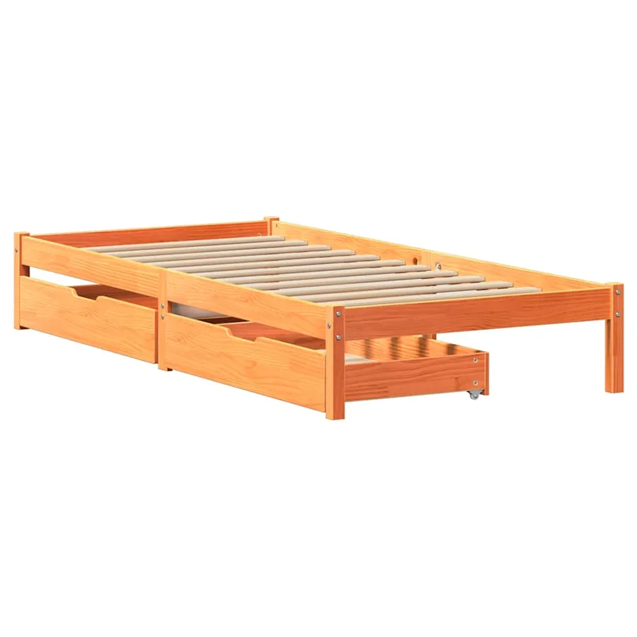 Cadre de lit sans matelas cire marron 100x200cm bois pin massif - 3